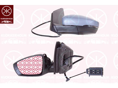 Exterior Mirror, Left, for electric mirror adjustment, Connector Shape: rectangular, Heatable, with indicator, Aspherical, w/primer