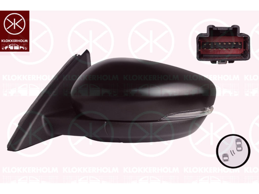 Exterior Mirror, Left, Heatable blind spot mirror, Electronically foldable, with memory, Number of pins: 15, with reading light, w/primer, Convex, Complete Mirror