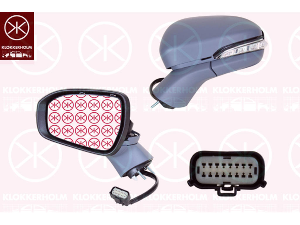 Exterior Mirror, Right, for electric mirror adjustment, Number of pins: 13, Electronically foldable, with memory, with reading light, with indicator, Heatable, Aspherical, w/primer