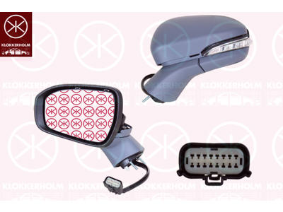 Exterior Mirror, Left, for electric mirror adjustment, Number of pins: 15, Electronically foldable, with memory, with reading light, with indicator, Heatable, Aspherical, w/primer