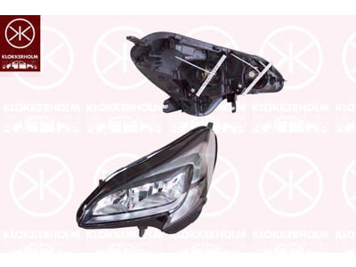 Headlight, Left, Illuminance [lx]: 20, H7/H7, with daytime running light (LED), with motor for headlamp levelling, Hella