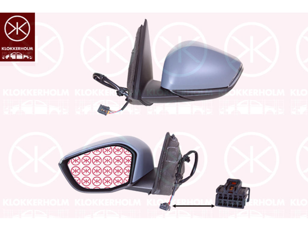 Exterior Mirror, with indicator (LED), Left, for electric mirror adjustment, Number of pins: 6, Heatable, Partial primed, Convex