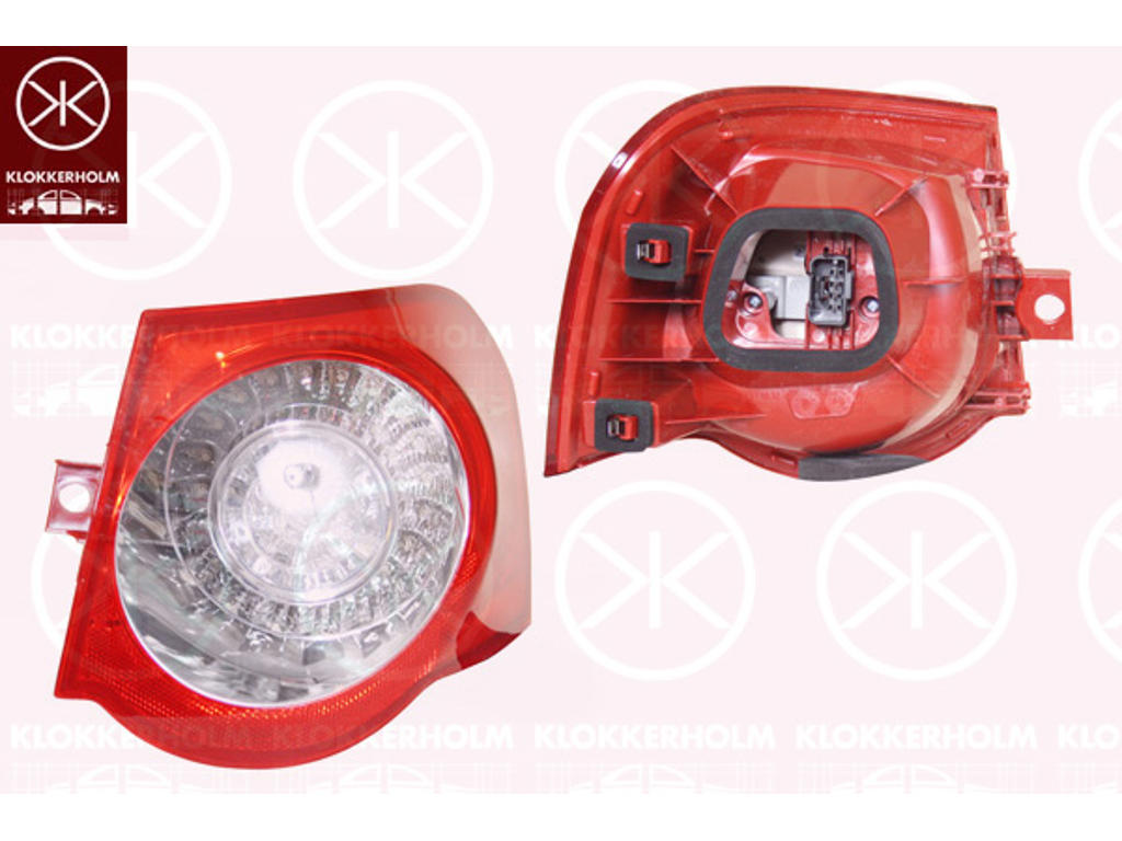 Zadní svetlo, s držákem žárovky, bílá/cervená, pravá, vnejší cást, LED