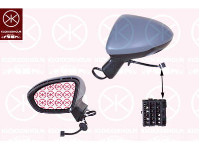Exterior Mirror, 4-dr, Left, Electronically foldable, Number of pins: 9, for vehicles with drive assistance system, Heatable, w/primer, Aspherical