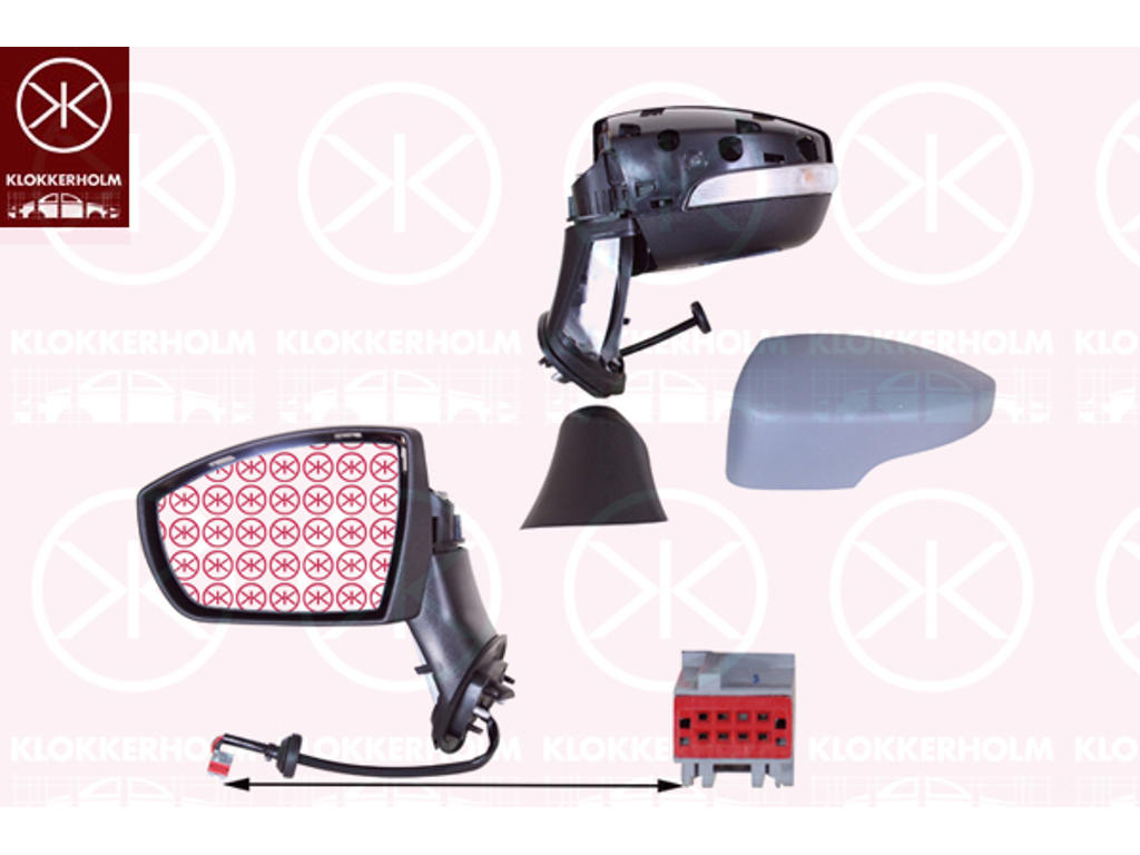 Exterior Mirror, Left, for electric mirror adjustment, with indicator, Number of pins: 7, w/primer, Heatable, Aspherical