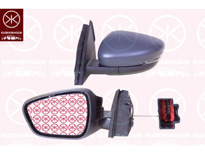 Exterior Mirror, Right, Electronically foldable, Number of pins: 9, with reading light, Heatable, w/primer, Aspherical, Complete Mirror