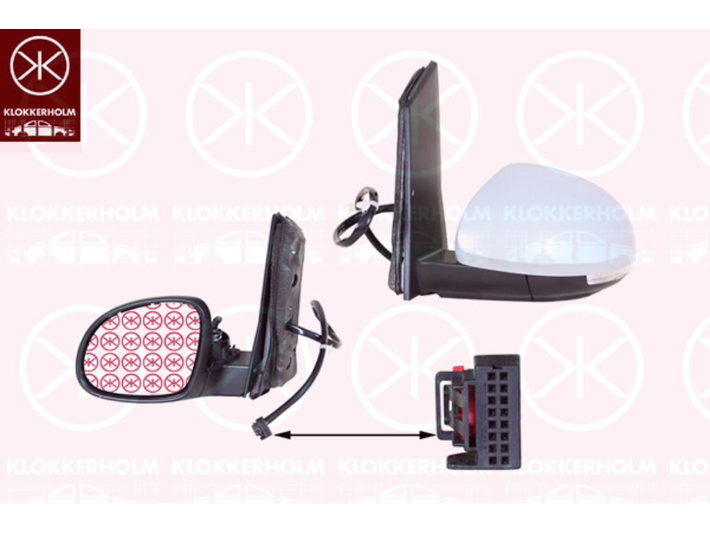 Exterior Mirror, Right, for electric mirror adjustment, Electronically foldable, Number of pins: 13, with reading light, w/primer, Heatable, Convex