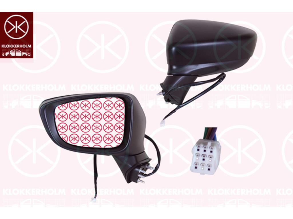 Exterior Mirror, Right, for electric mirror adjustment, Number of pins: 6, with indicator, Heatable, Convex, w/primer