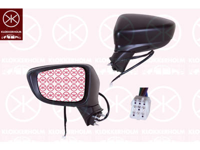 Exterior Mirror, Left, for electric mirror adjustment, Number of pins: 6, with indicator, Heatable, Aspherical, w/primer