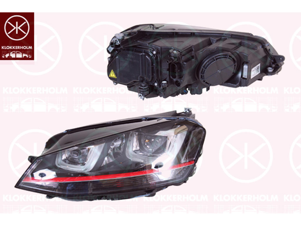 Huvudstrålkastare, GTI, Ljusstyrka [lx]: 12.5, Vänster, Bi-Xenon, med svänghjälpsljus SFS, med varselljus (LED), utan styrenhet för xenon, med stäämotor för lysviddsreglering, D3S/H7, Valeo