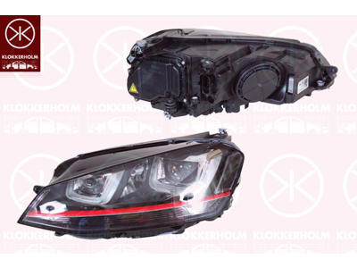 Headlight, GTI, Illuminance [lx]: 12.5, Left, Bi-Xenon, with cornering light, with daytime running light (LED), without control unit for Xenon, with motor for headlamp levelling, D3S/H7, Valeo