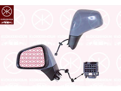Exterior Mirror, Left, for electric mirror adjustment, Number of pins: 5, Heatable, Partial primed, Aspherical