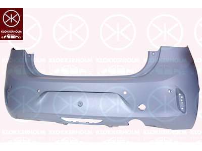 Bumper, w/primer, Rear, with hole(s) for park distance control, Number of bores: 4