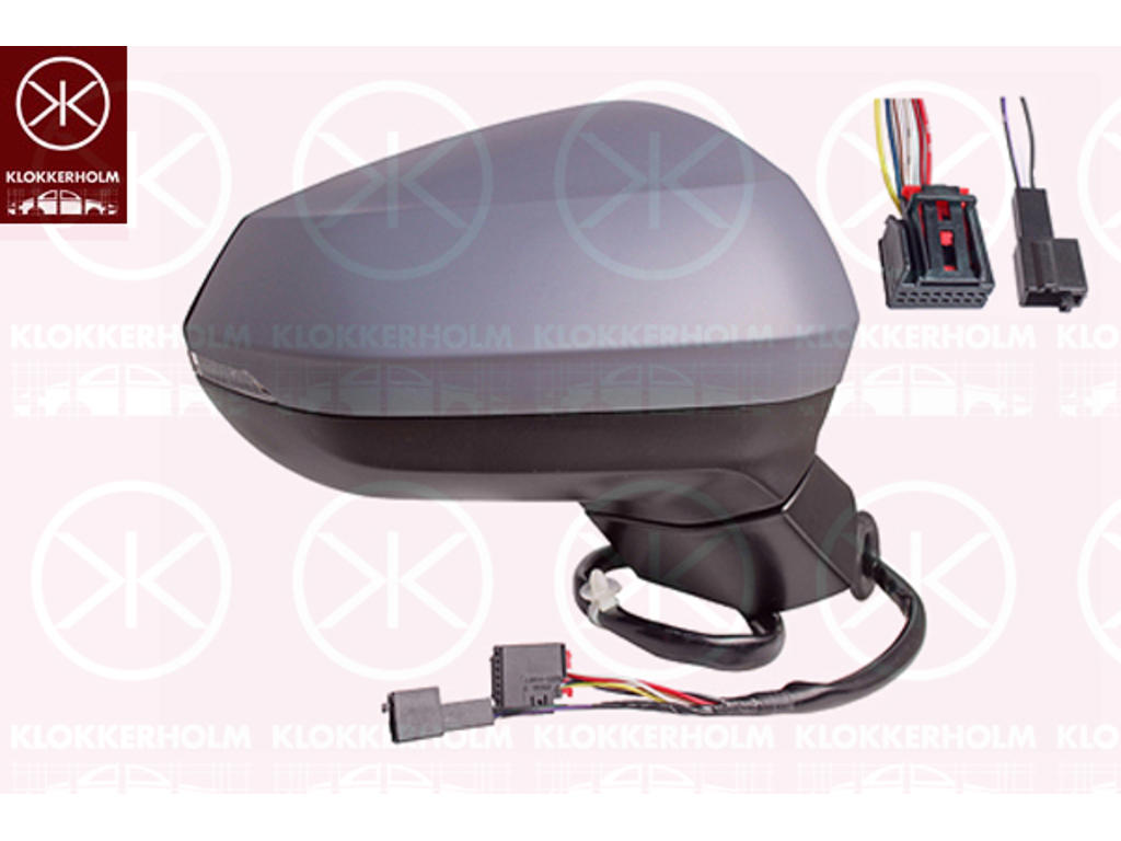 Exterior Mirror, Right, for electric mirror adjustment, Number of pins: 8, with indicator, Heatable, w/primer, Convex