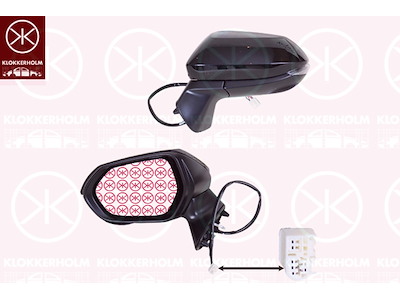 Utv.spegel, Höger, för el. spegelinställning, LED, med blinkljus, uppvärmbar, konvex, m/grundlack, Antal stickkontakter: 6