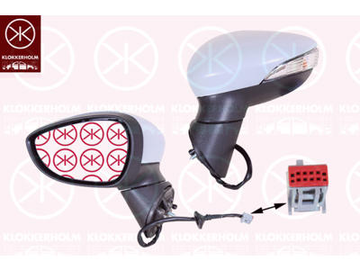 Exterior Mirror, Left, Electronically foldable, with indicator, Heatable, Number of pins: 8, Aspherical, w/primer