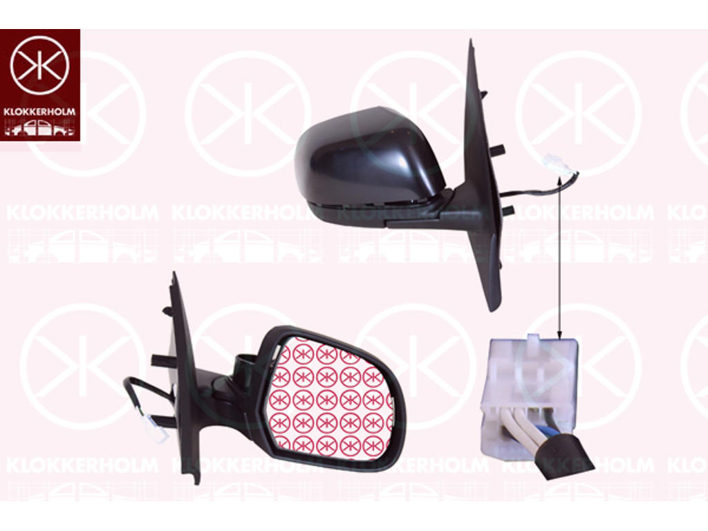 Exterior Mirror, Right, for electric mirror adjustment, with thermo sensor, Number of pins: 7, Heatable, Convex, w/primer