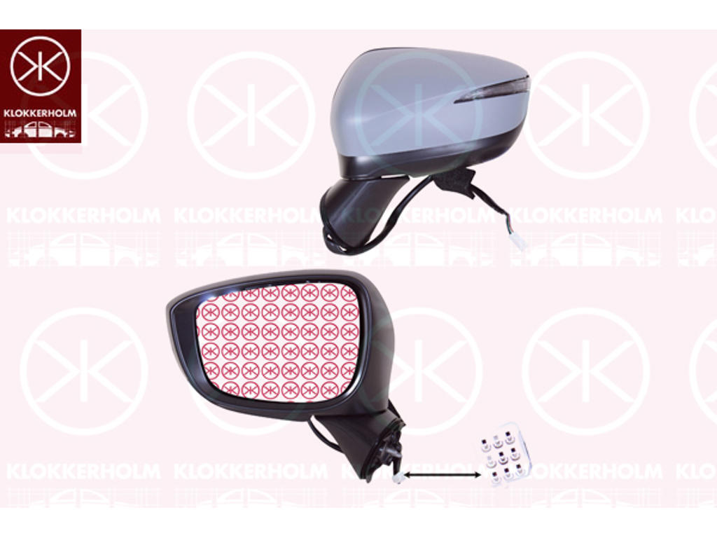 Exterior Mirror, Heatable, Left, for electric mirror adjustment, Number of pins: 6, with indicator, Aspherical, w/primer