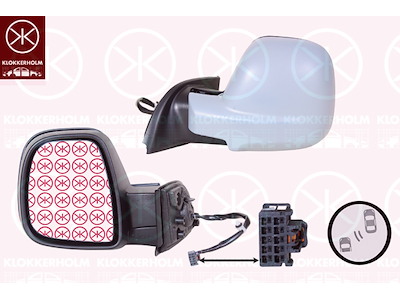 Exterior Mirror, Electronically foldable, Right, for electric mirror adjustment, Number of pins: 11, with temperature sensor, w/primer, Heatable, Heatable blind spot mirror, Convex