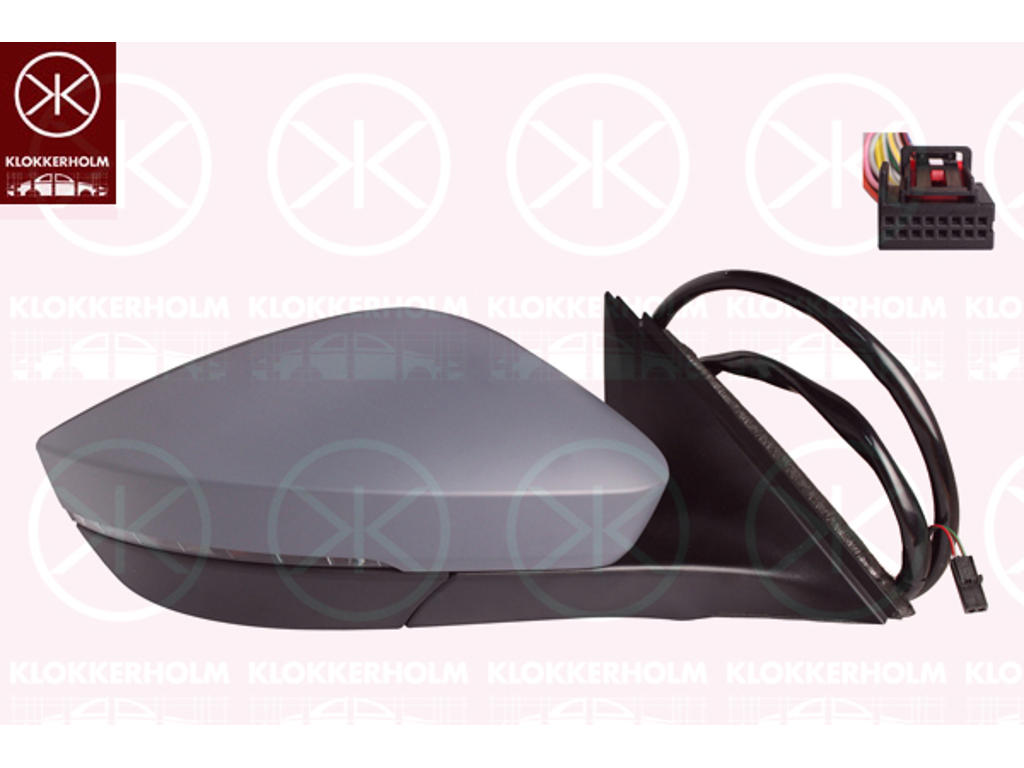 Exterior Mirror, Right, without automatic dimming, Exterior/Interior Mirror: Prepared for Automatic Dimming, Electronically foldable, with memory, Number of pins: 15, with indicator, with reading light, Heatable, w/primer, Convex