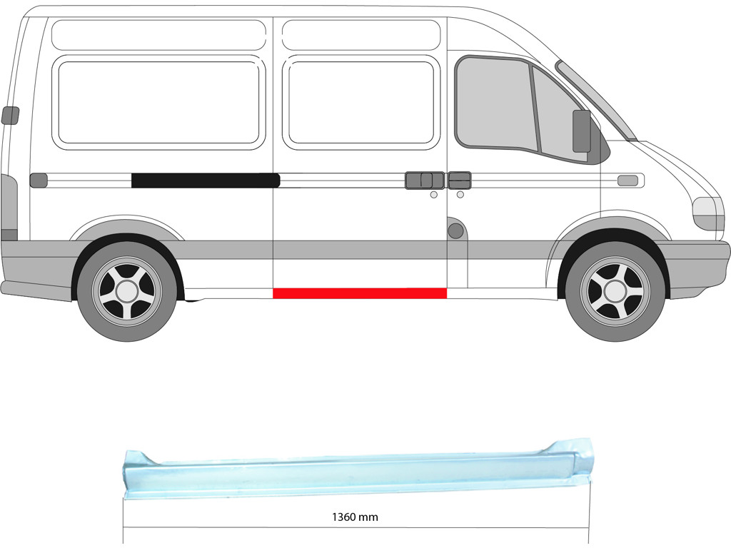 Rocker Panel, Right, for vehicles with sliding door, lateral installation, Repair Panel