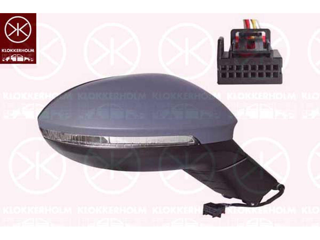 Exterior Mirror, Right, for electric mirror adjustment, Number of pins: 6, with indicator (LED), w/primer, Convex, Complete Mirror