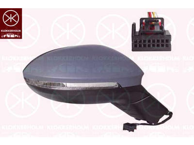 Exterior Mirror, Right, for electric mirror adjustment, Number of pins: 6, with indicator (LED), w/primer, Convex, Complete Mirror