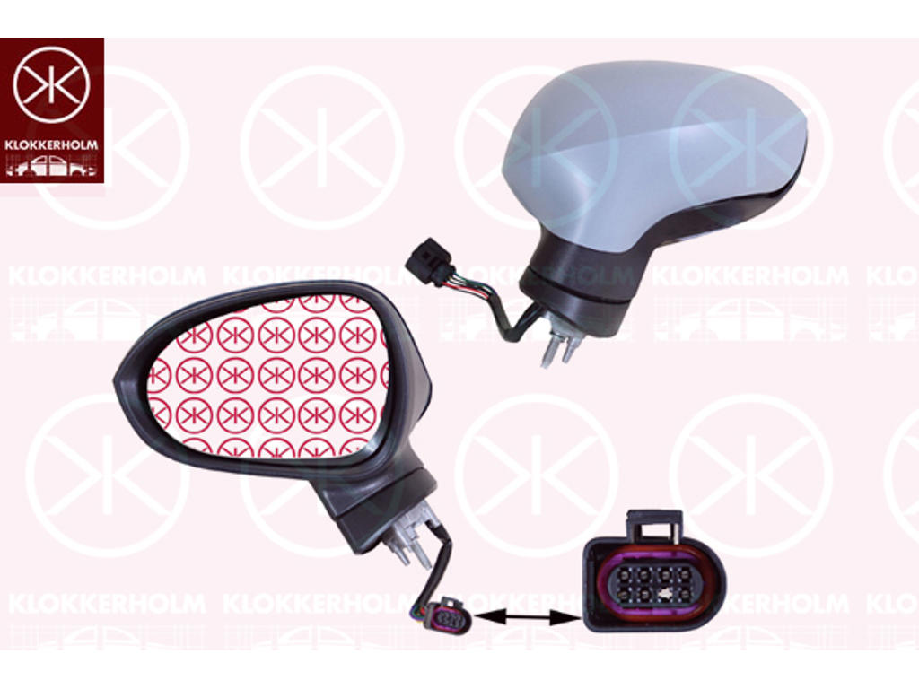 Exterior Mirror, Right, for electric mirror adjustment, Electronically foldable, Number of pins: 7, Heatable, w/primer, Aspherical