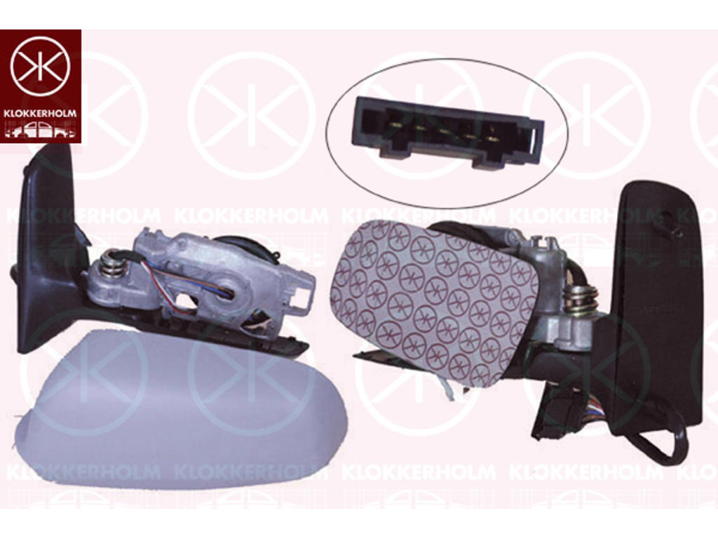 Exterior Mirror, w/primer, for electric mirror adjustment, Convex, Heatable, Left, Number of pins: 5, Connector Shape: rectangular