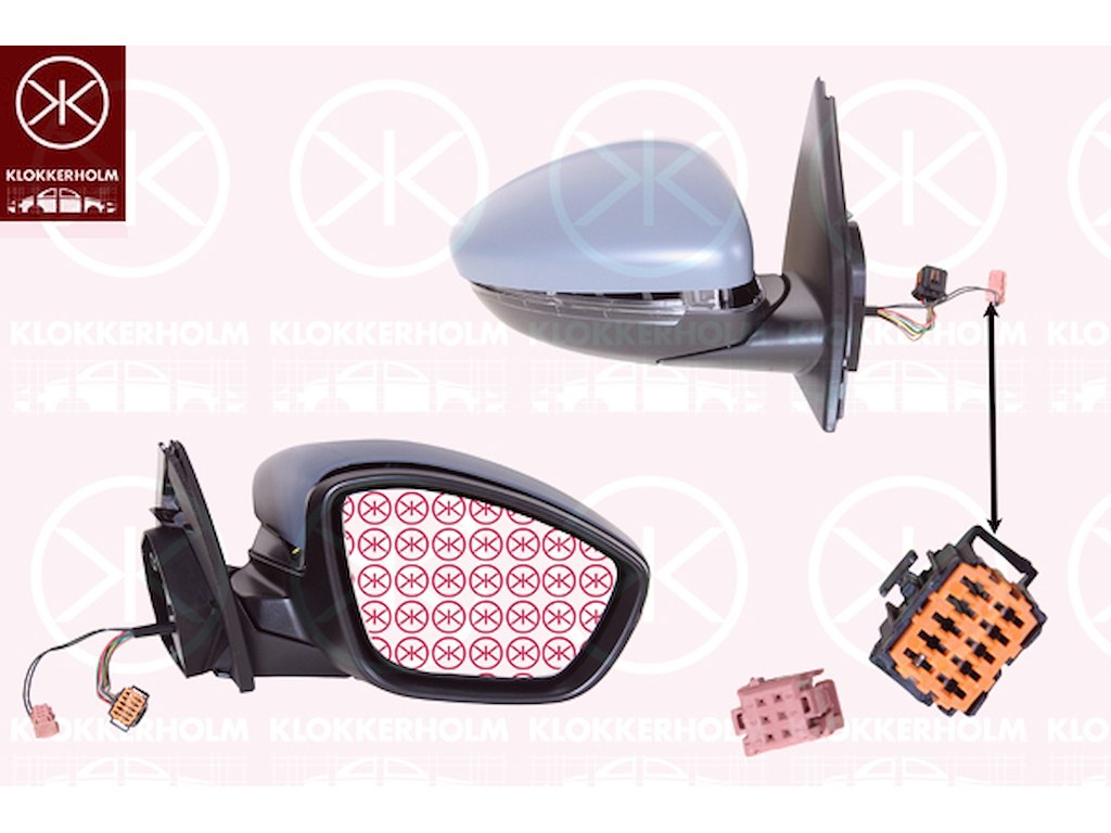 Utv.spegel, Höger, för el. spegelinställning, med blinkljus, med temperaturgivare, Antal stickkontakter: 6, Antal stickkontakter: 2, uppvärmbar, konvex, m/grundlack