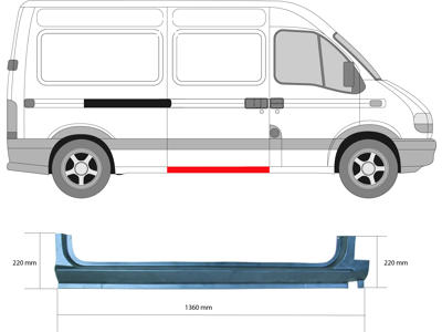 Instapplaat, rechts, voor voertuigen met schuifdeur, inbouw aan zijkant, Reparatiepaneel, Hoogte [cm]: 24