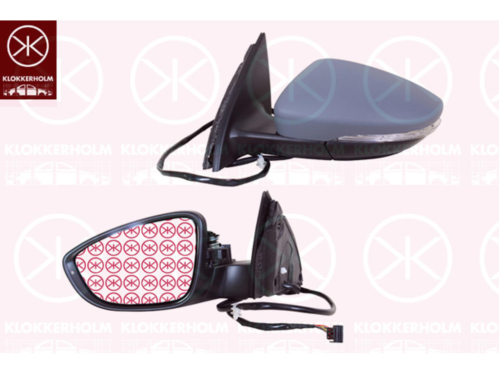 Exterior Mirror, Left, for electric mirror adjustment, Number of pins: 6, with indicator (LED), Heatable, w/primer