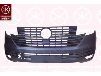 Bumper, Front, for vehicles with park distance control, Number of bores: 4, with integrated grille, black