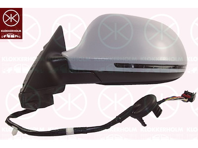 Exterior Mirror, 5-drs, Left, for electric mirror adjustment, with indicator (LED), Number of pins: 8, w/primer, Heatable, Aspherical