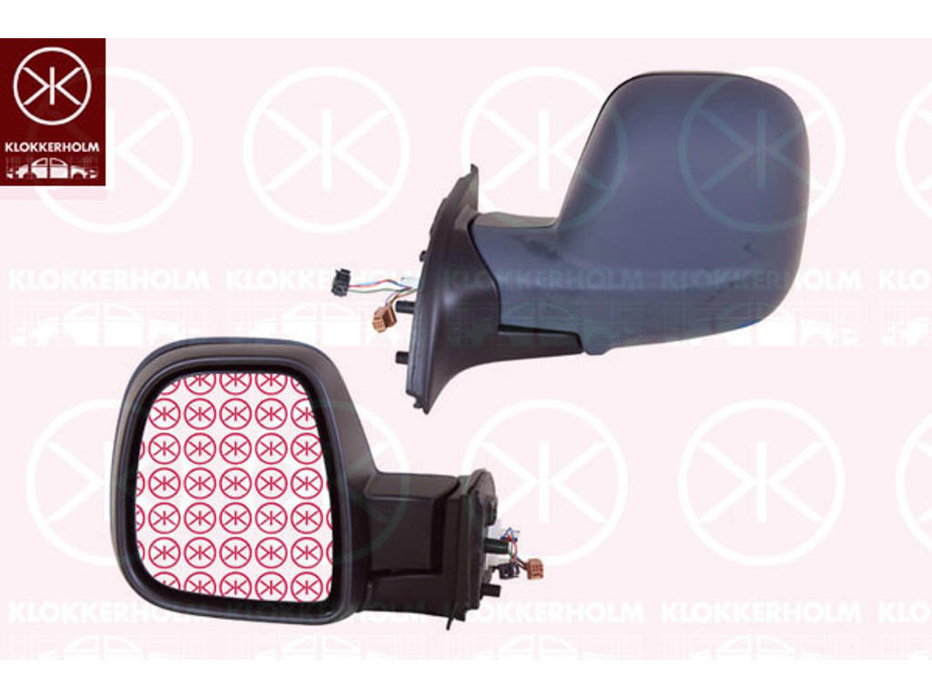 Exterior Mirror, Right, for electric mirror adjustment, Electronically foldable, Number of pins: 9, w/primer, with temperature sensor, Heatable, Convex