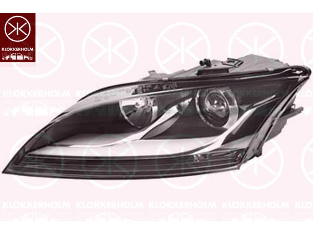 Huvudstrålkastare, H7/H7, med stäämotor för lysviddsreglering, AL, Höger, Husets färg: aluminium, Ljusstyrka [lx]: 17.5