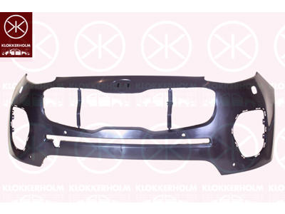 Bumper, Front, Smooth, with hole(s) for park distance control, with hole(s) for washer nozzle