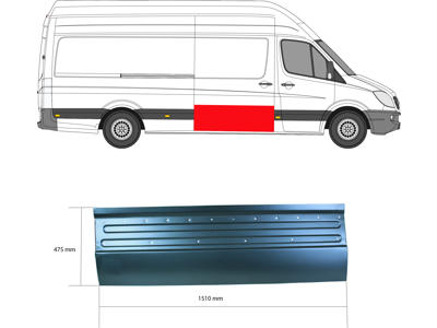 Door, body, lateral installation, Length [cm]: 150, Right Rear, Repair Panel, Lower Section, Axle Distance [mm]: 3665, Axle Distance [mm]: 4325