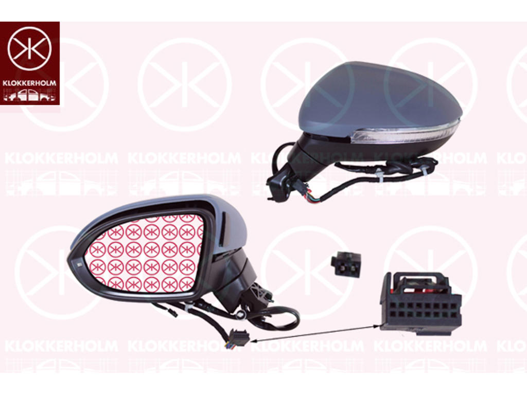 Exterior Mirror, Right, for electric mirror adjustment, with memory, Electronically foldable, for vehicles with drive assistance system, Number of bores: 13, Number of pins: 2, with indicator (LED), with reading light, Heatable, w/primer