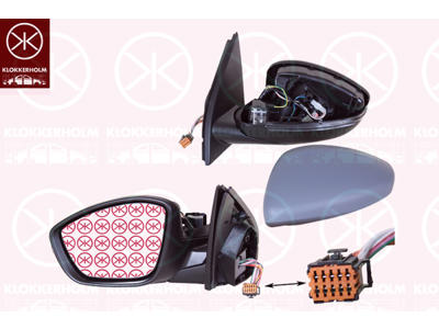 Exterior Mirror, Left, for electric mirror adjustment, Electronically foldable, Number of pins: 10, with indicator, with reading light, Heatable, Convex, w/primer