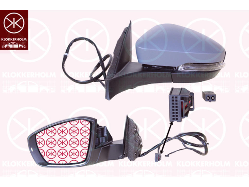 Exterior Mirror, for vehicles with lane keeping assist, Right, with memory, Electronically foldable, Complete Mirror, Number of pins: 13, Number of pins: 2, w/primer, with indicator (LED), with reading light, Heatable, Convex