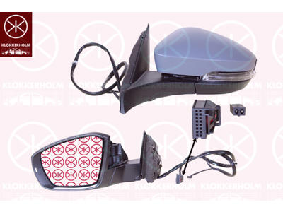 Exterior Mirror, for vehicles with lane keeping assist, Left, Electronically foldable, Complete Mirror, Number of pins: 9, Number of pins: 2, w/primer, with indicator (LED), with reading light, Heatable, Aspherical