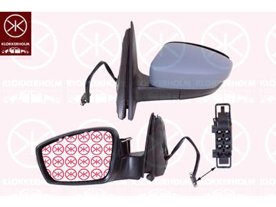 Exterior Mirror, Left, for electric mirror adjustment, with indicator, Number of pins: 6, Heatable, Convex, w/primer, Complete Mirror