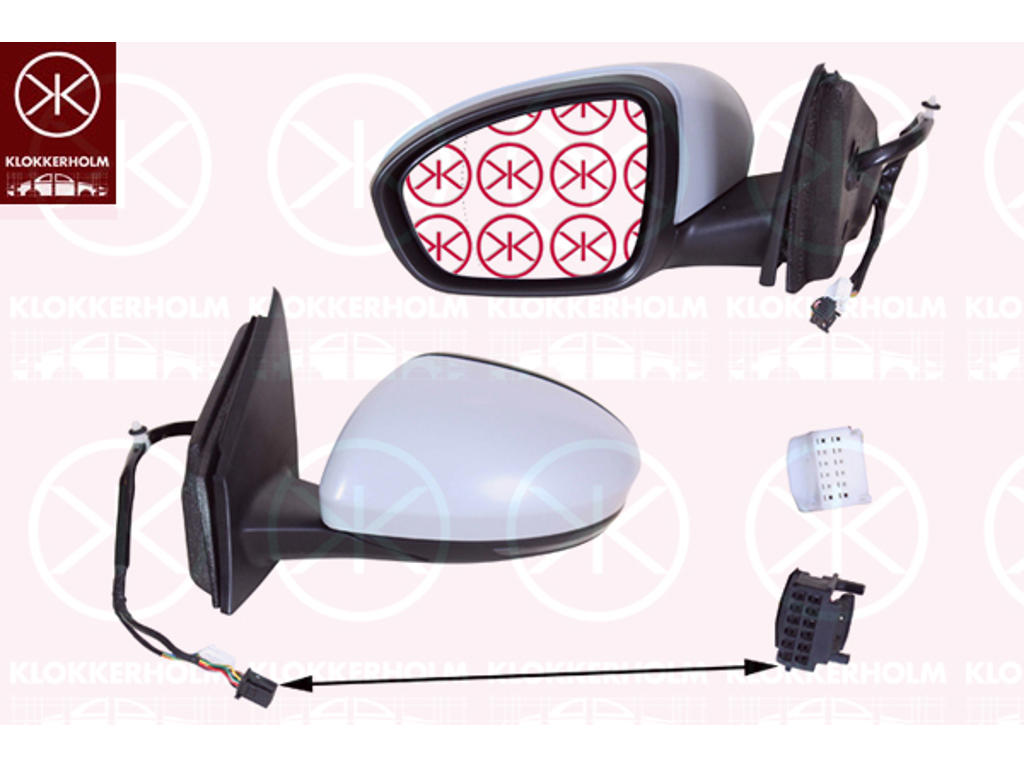 Exterior Mirror, Left, for electric mirror adjustment, Number of pins: 13, Electronically foldable, for vehicles with drive assistance system, w/primer, with thermo sensor, with reading light, Heatable, Aspherical