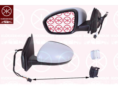 Exterior Mirror, Left, for electric mirror adjustment, Number of pins: 13, Electronically foldable, for vehicles with drive assistance system, w/primer, with thermo sensor, with reading light, Heatable, Aspherical
