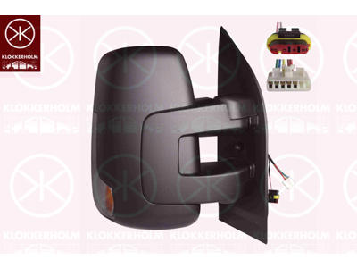 Exterior Mirror, Right, Short mirror arm, for electric mirror adjustment, Number of pins: 5, Number of pins: 2, with indicator, Indicator Colour: smoke grey, Heatable, Convex