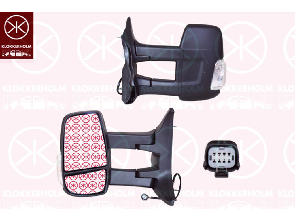 Exterior Mirror, Right, for electric mirror adjustment, Long mirror arm, Number of pins: 6, Heatable, with indicator, Indicator Colour: white, WY5W, Convex