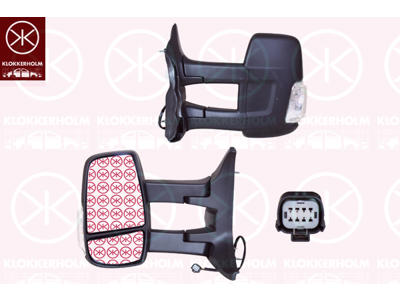 Exterior Mirror, Left, for electric mirror adjustment, Long mirror arm, Number of pins: 6, Heatable, with indicator, Indicator Colour: white, WY5W, Convex