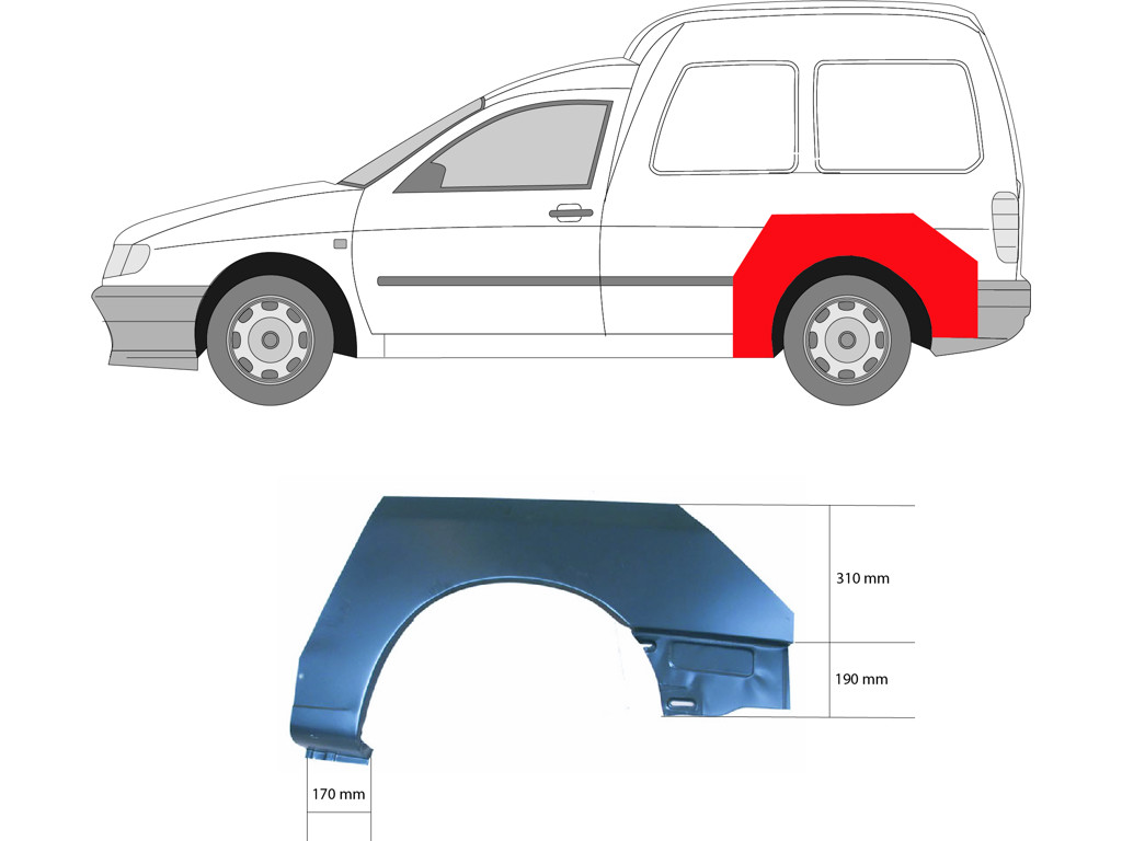 Quarter Panel, Wheel Arch Border, Repair Panel, Right Rear, Outer section