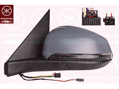 Exterior Mirror, with indicator (LED), Electronically foldable, Left, Number of pins: 9, Number of pins: 2, for vehicles with blind spot assistant, with Peripheral Lighting, Heatable, Convex, w/primer